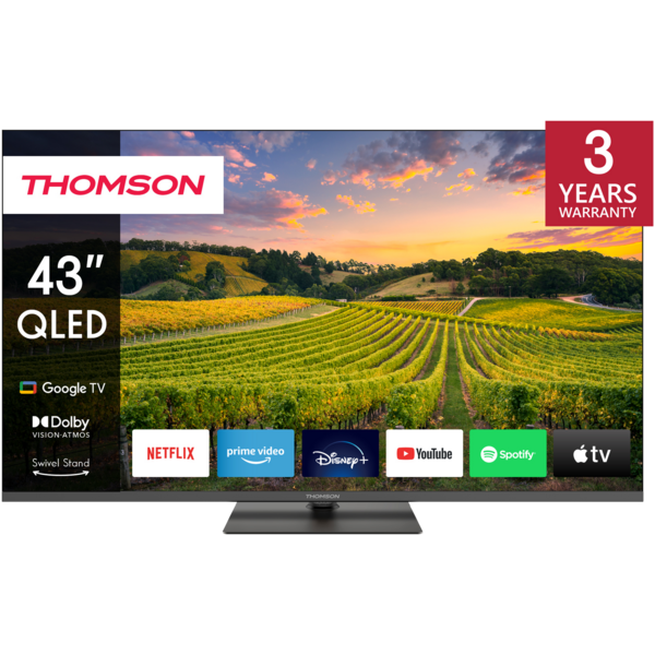 Thomson 43" QLED 4K Google TV. Musta