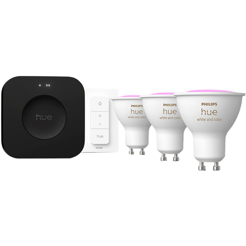 Philips Hue White and Color Ambiance -aloituspakkaus 3 kpl GU10 älykytkin Bridge Pro 01