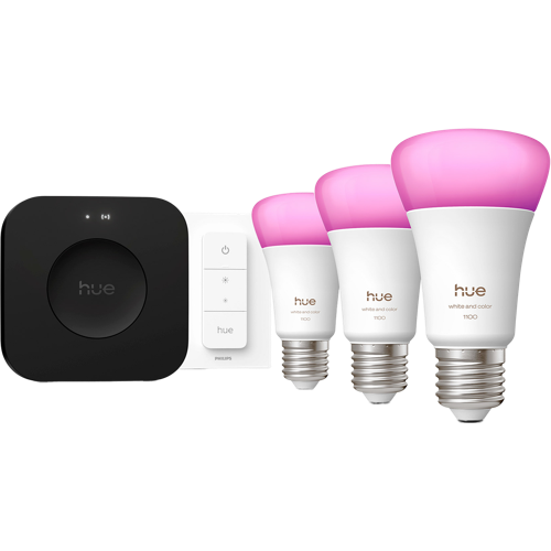 Philips Hue White and Color Ambiance -aloituspakkaus 3 kpl E27 älykytkin Bridge Pro 01