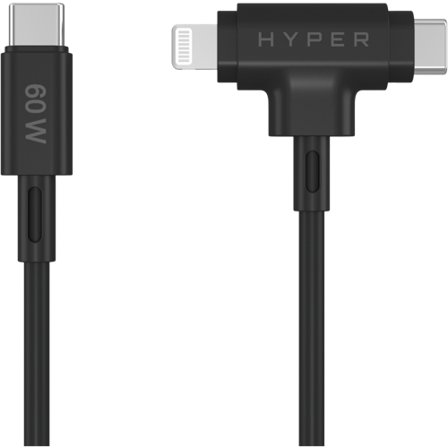 Hyper®️ HyperJuice Silicone USB-C to USB-C and Lightning Hybrid 60W Cable - Black 01